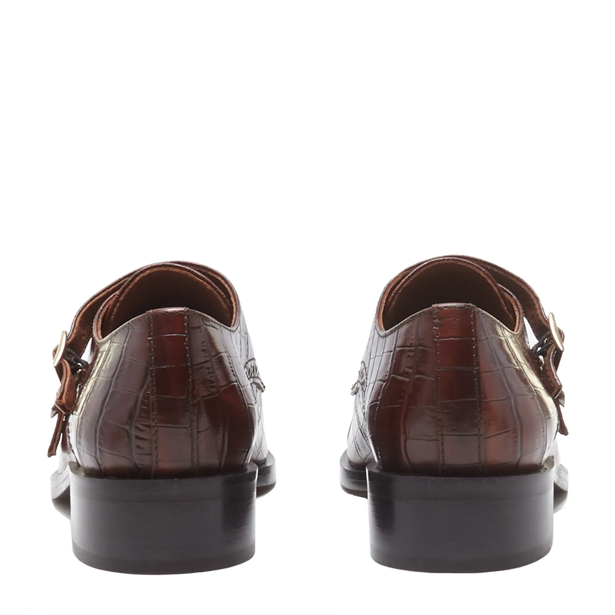 Vendôme Sophie croco brown calfskin leather double monk shoes