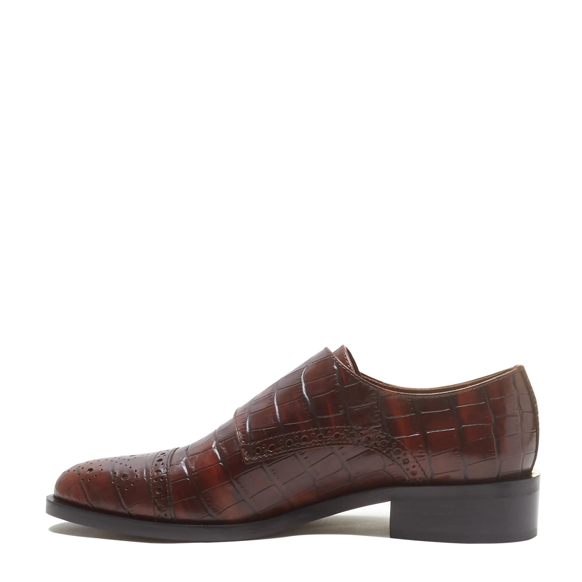 Vendôme Sophie croco brown calfskin leather double monk shoes