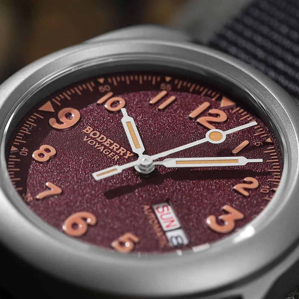 VOYAGER - 100M Waterproof Titanium Automatic Field Watch | Claret-Day,Date