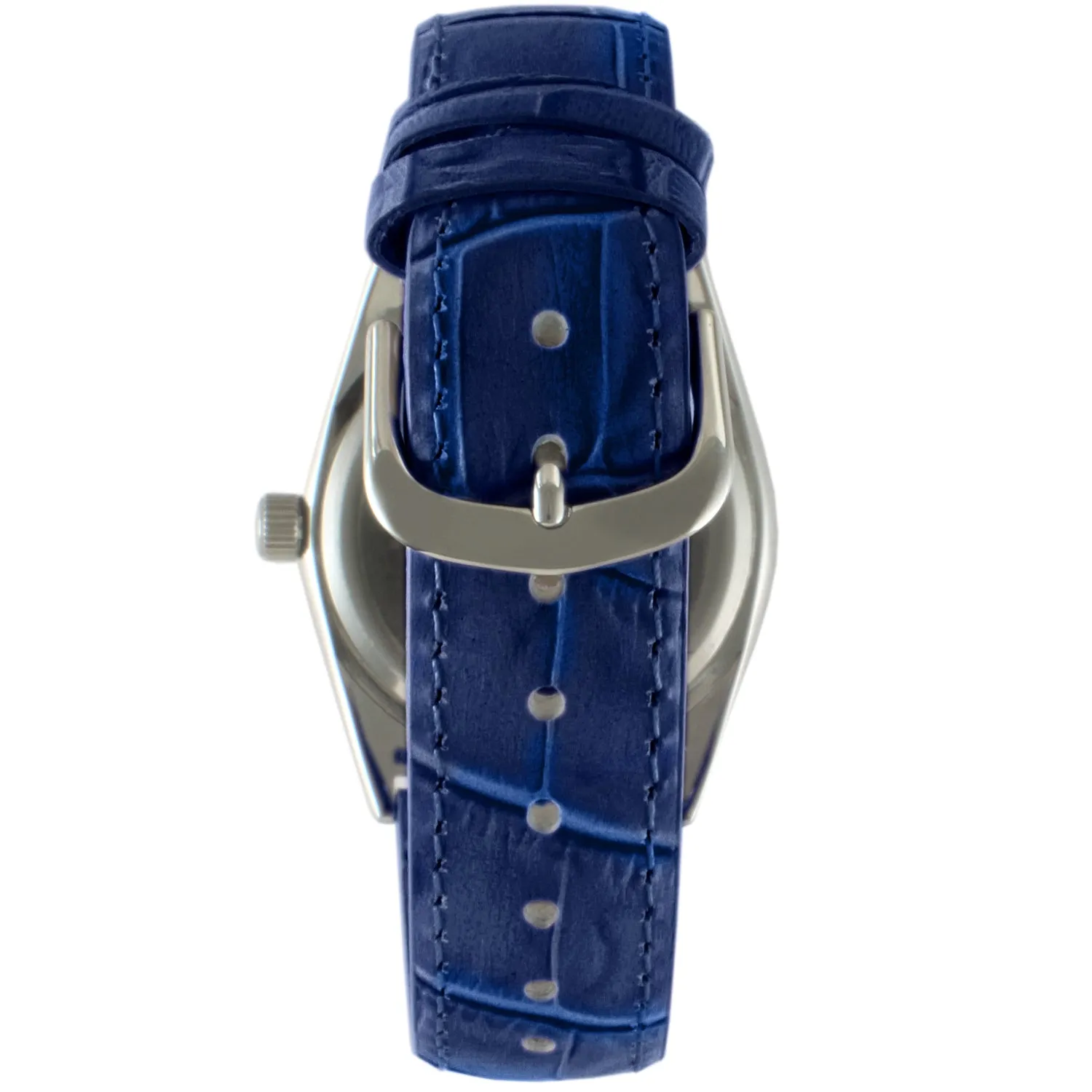 Women's 36mm Blue Fluted Bezel Watch with Leather Strap